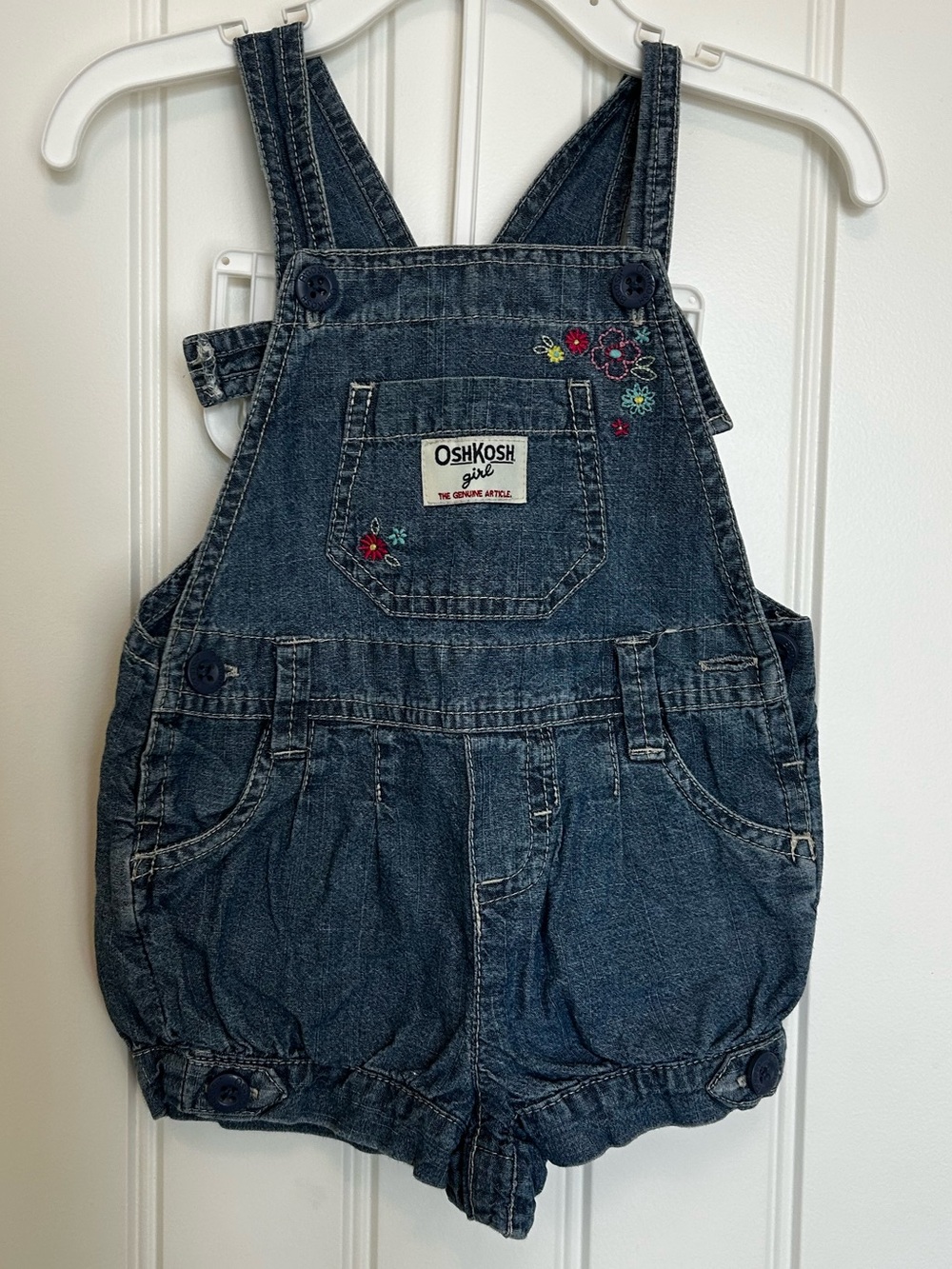 Modern OshKosh Embroidered Bubble Denim Overalls